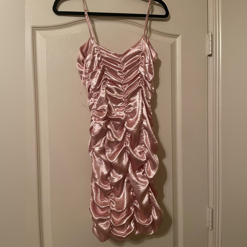 Pink Satin Ruffle Mini Dress - Picture 5 of 5